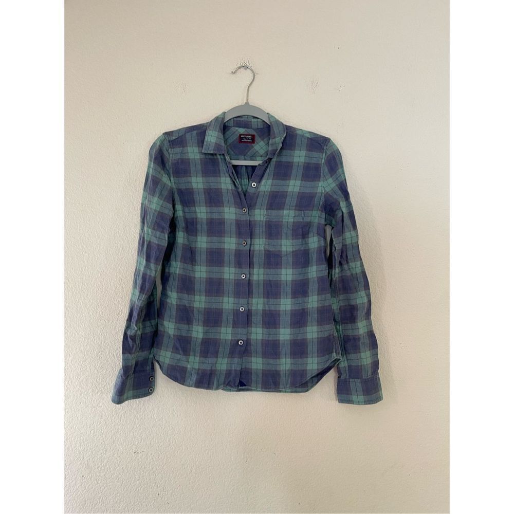 Untuckit womens green plaid flannel button up shirt size 2